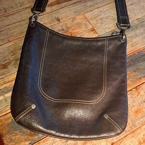 Chocolate Pebbled Leather Longchamp Shoulder Bag